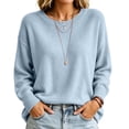 thumbnail image 2 of Womens Knit Sweaters Crewneck Long Sleeved Solid Pullover Sweater Tops Casual Loose Fit Fashion Soft Basic Knitwear, 2 of 6