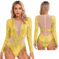 thumbnail image 3 of Traje de baile latino para mujer, traje de lentejuelas brillantes de manga larga con borlas, leotardo, Ropa de baile, mono transparente con cuello falso y espalda abierta, 3 of 5