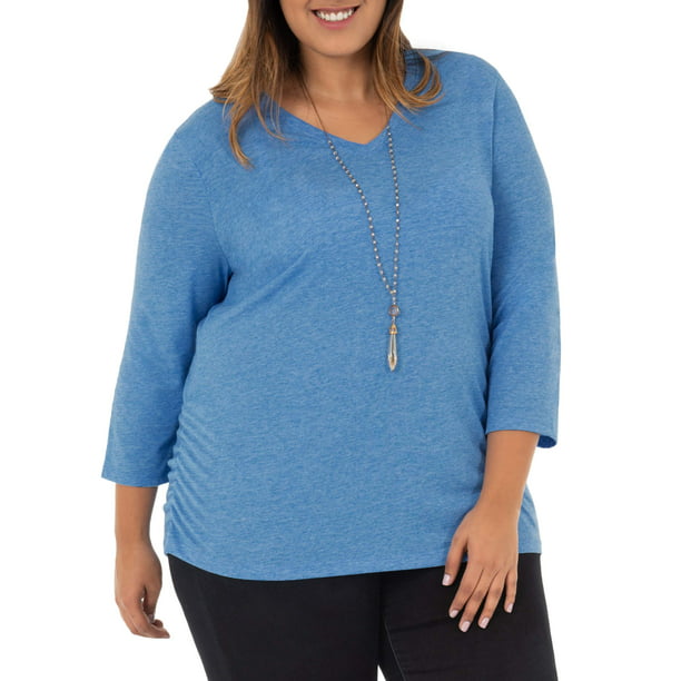 Download Wright's - Women's Plus Size 3/4 Sleeve Shirred Side V ...