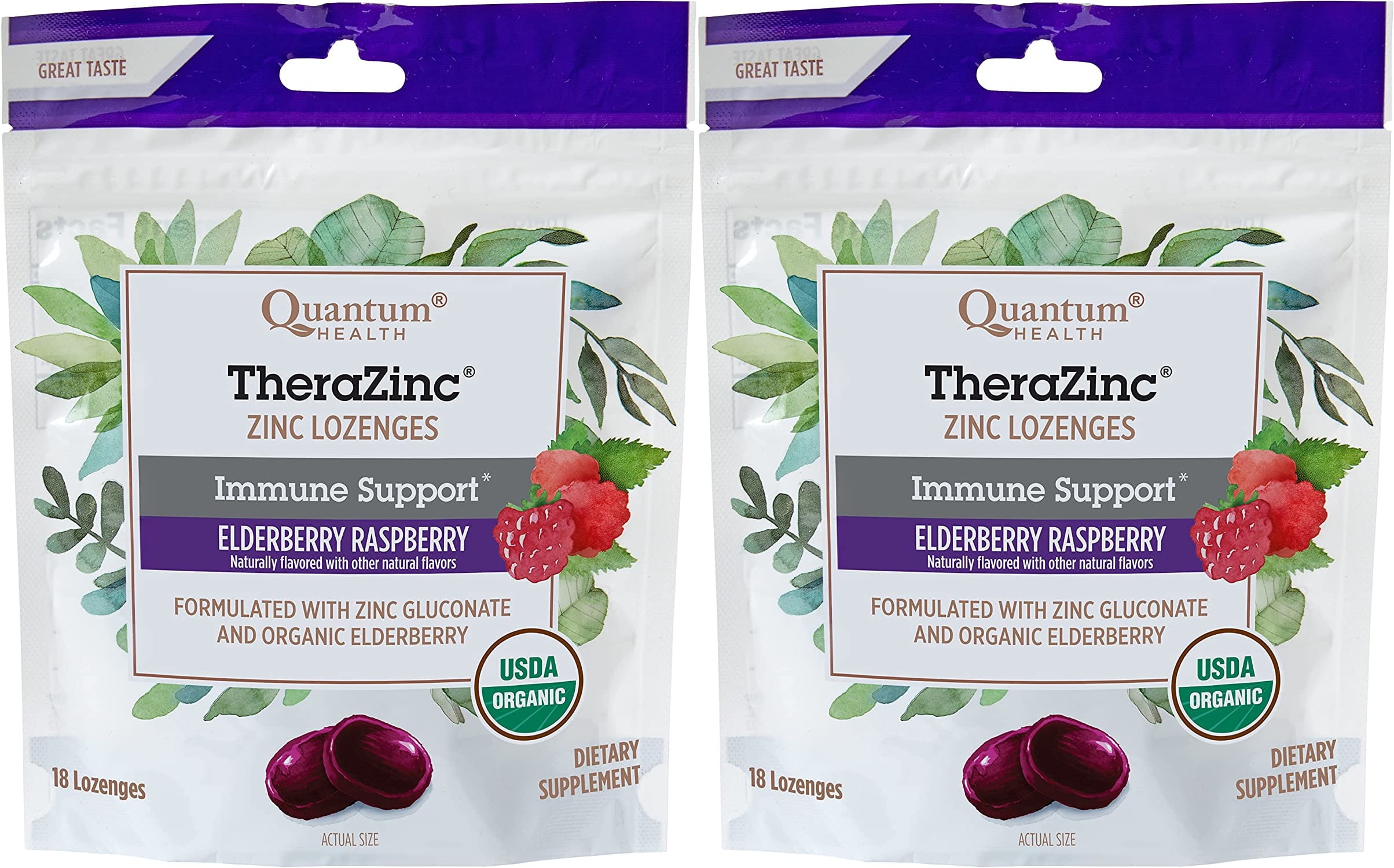 (2 Pack)Quantum Health TheraZinc USDA Organic Zinc Lozenges,Elderberry