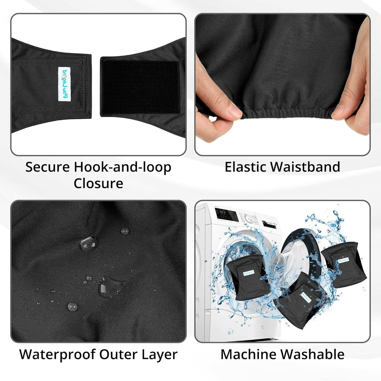 Paw Legend Washable Dog Belly Wrap Diapers for Male Dog (3 Pack)Black,M