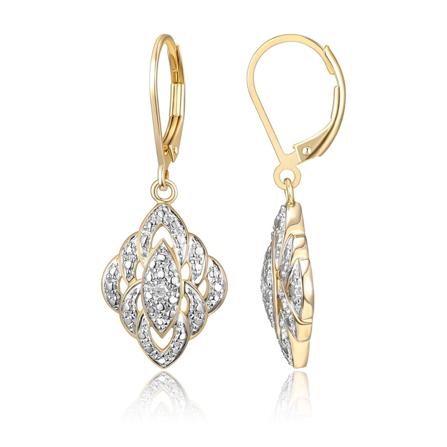 Forever Facets Diamond Accent 3-Piece Vintage Style Earring, Pendant and Ring Set in 18k Yellow Gold over Bronze, Adult Female