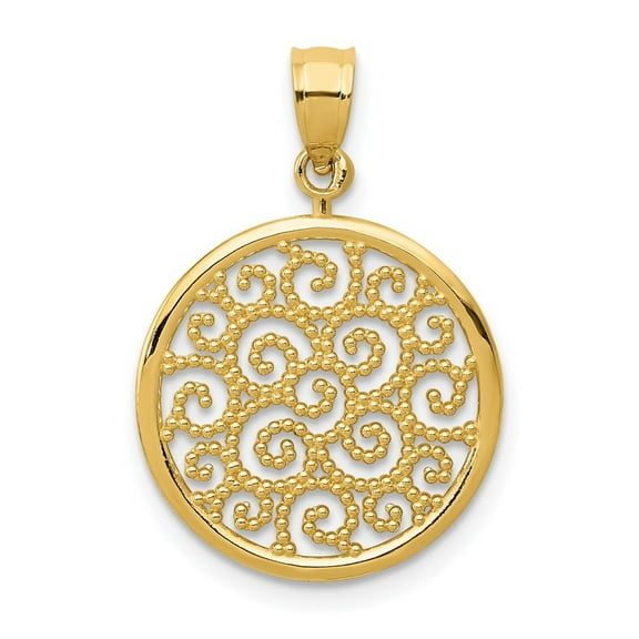 Diamond2Deal 14K Yellow Gold Filigree Round Pendant for Women (L- 0.75 in, W- 0.6 in)