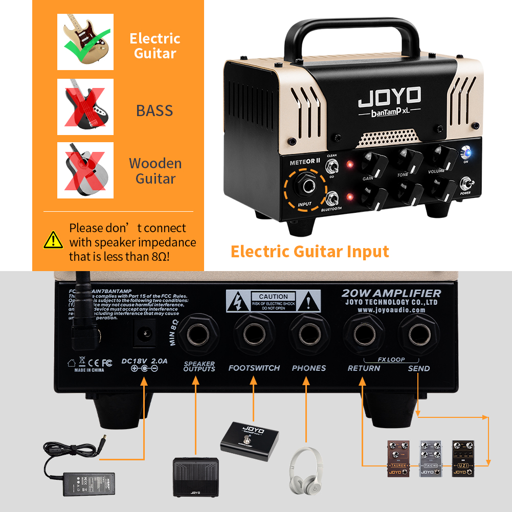 JOYO 20W Hybrid Tube Guitar Amp Head, 2-Channel with Bluetooth Meteor II BanTamp XL