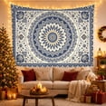 thumbnail image 3 of Blue and Gold Mandala Centered on White Background, Serene Boho for Bohemian Decor Lovers, Traditional Eastern Wall Art, Housewarming Gift, Tapestry Wall Hanging for Bedroom and Living Room, 3 of 7