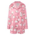 thumbnail image 4 of Penkiiy Christmas Pajamas for Women 2 Piece Cute Bow Pjs Set Silk Satin Santa Tree Button Shirts Candy Ruffle Shorts S Pink, 4 of 4