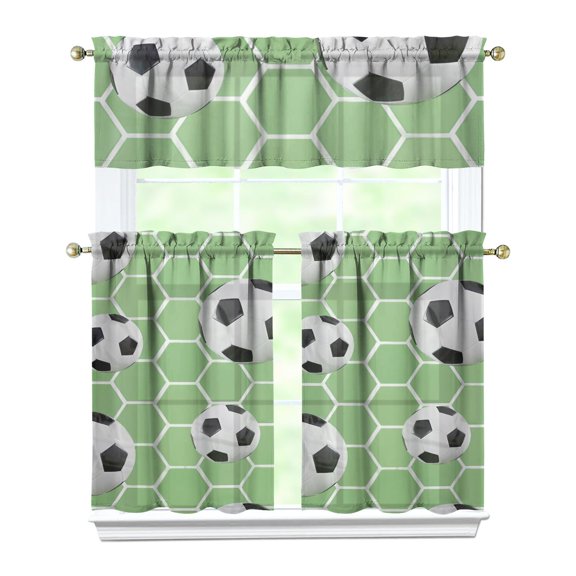 Kitchen Curtains 36 Inch Short - 3 Panel Set, Rod Pocket Window Curtain, 100% Polyester for Farmhouse, Cafe, Kitchen, Living Room, Bedroom, Sports-Themed Design, Easy Wash
