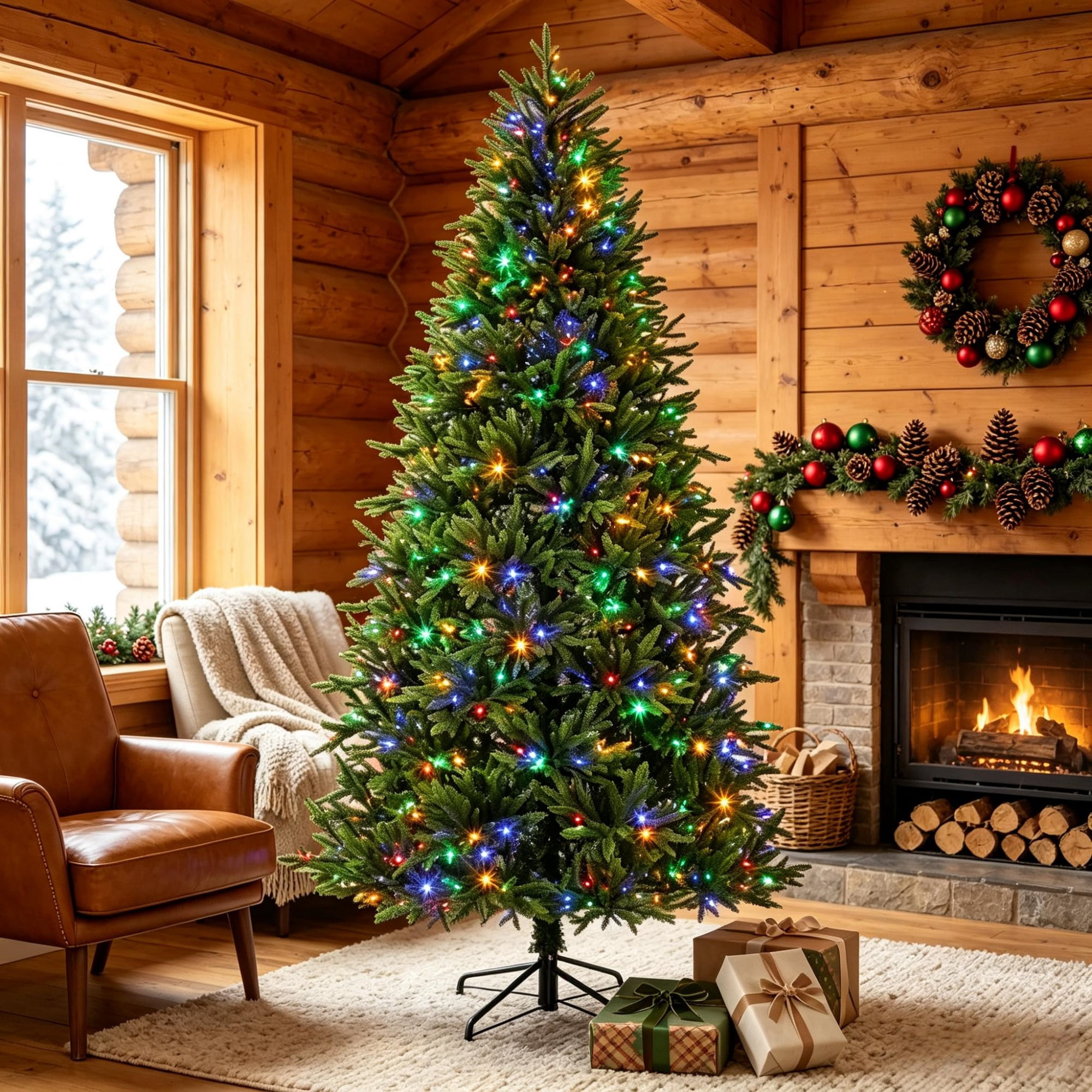 6 ft Pre-Lit Christmas Tree with 320 LED Lights, 11 Lighting Modes, Remote Control, 732 PE Tips, Hinged Assembly, Metal Stand