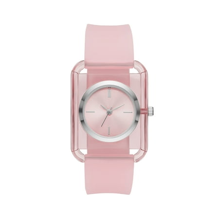 Womens Blush Rectangular Analog Watch with Matching Travel Pouch (FMDAL972)
