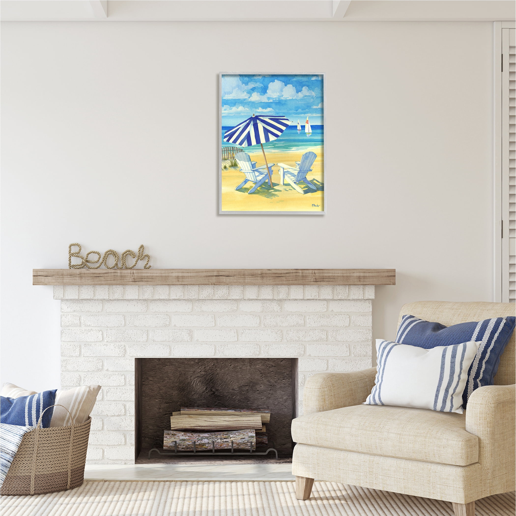 Stupell Industries Summer Shade Beach Scene Nature Painting Gray Framed Art Print Wall Art, 24 x 30