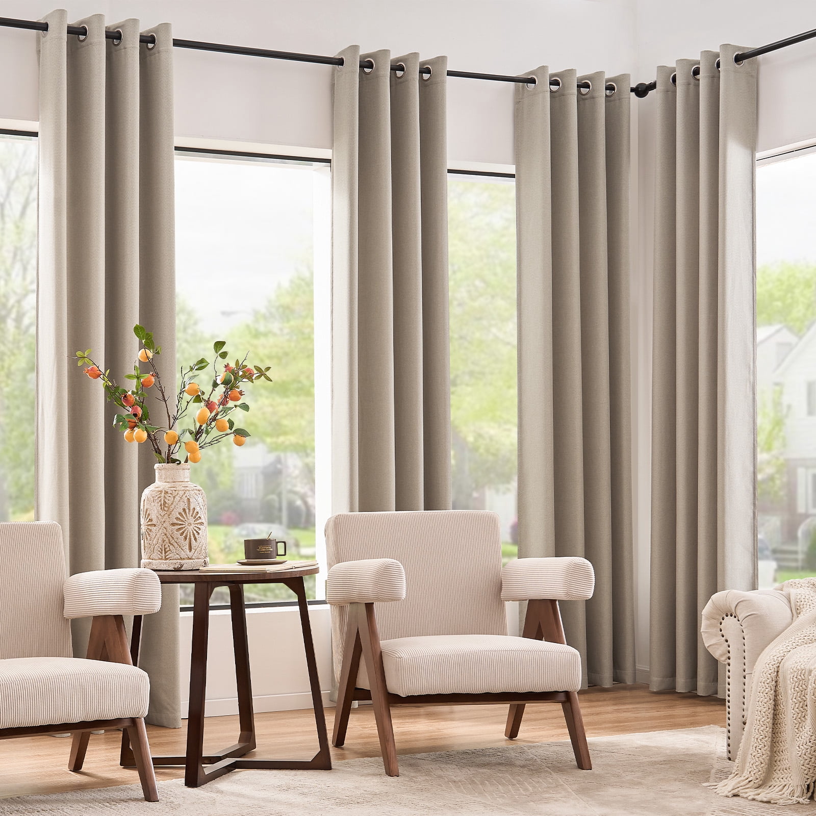Curtainking Room Darkening Curtains 84 inches Greyish Beige Faux Linen Curtains Bedroom Living Room Window Curtain Set Thermal Insulated Drapes Grommet Top 2 Panels