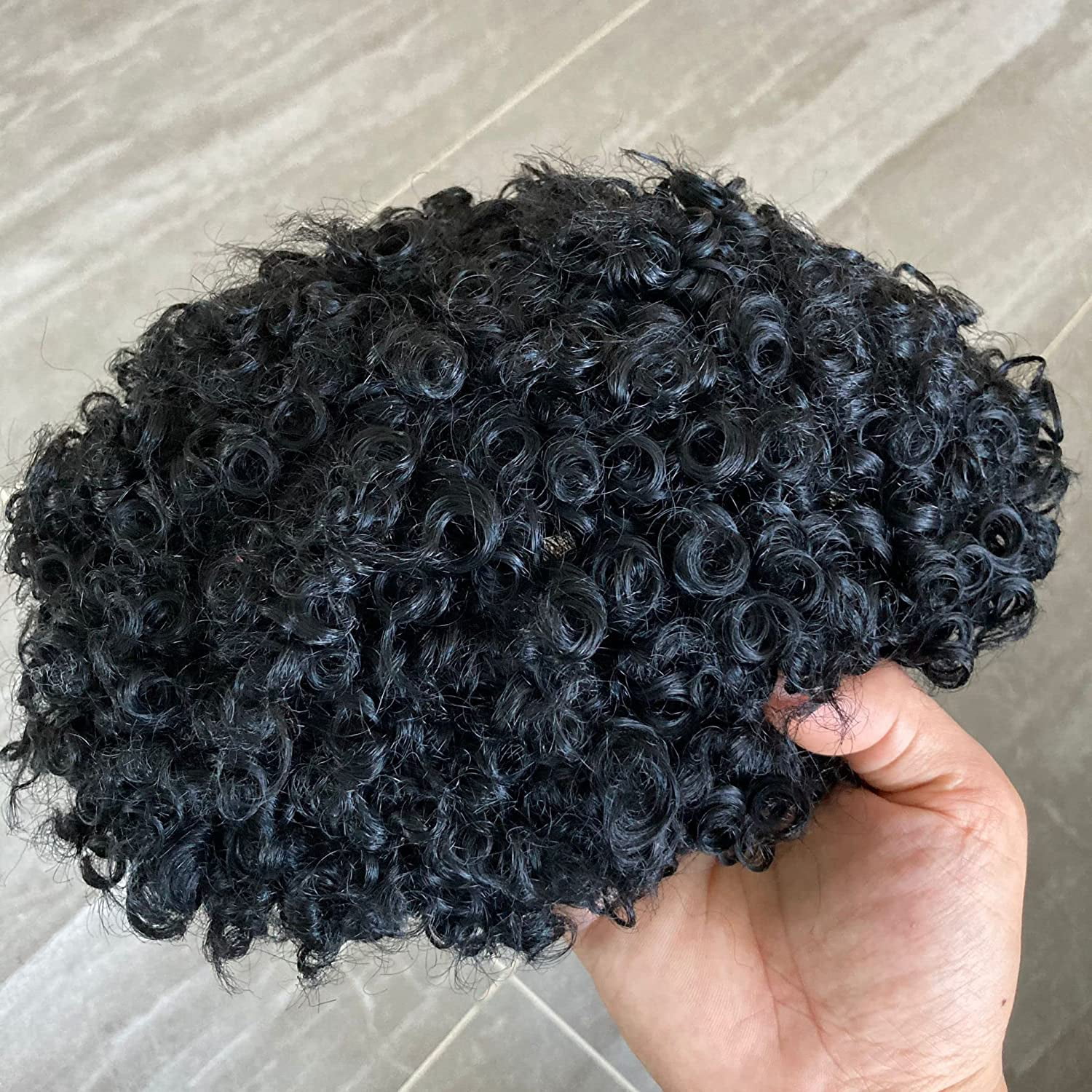 SIMBEAUTY Indian Remy Human Hair Curl Toupee 10x8inch for Men with Men Hair System Replacement Wig (1# Jet Black- 15MM Curly)