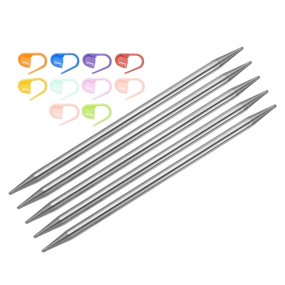 Uxcell 5Pcs Knitting Needle Size US 8(5mm) Diameter 6 Inches Stainless Steel Double Pointed Needles with 10 Colorful Stitch Markers