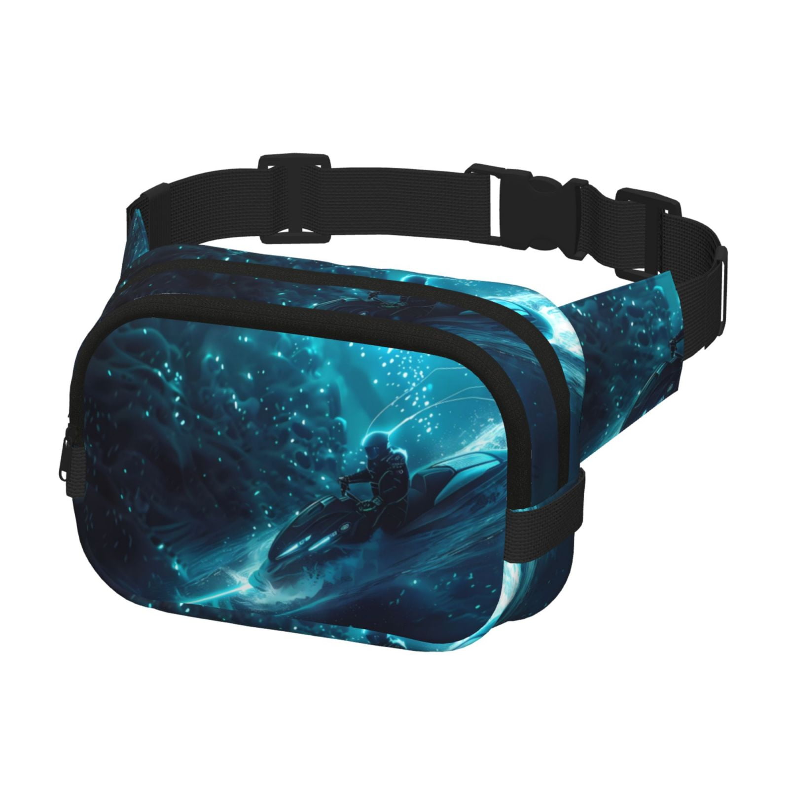 Picia Futuristic Jet Ski Adventure Print Square Double-Layer Waist Bag Mini Adjustable Waist Belt Bag Exercise Running Travel Hiking