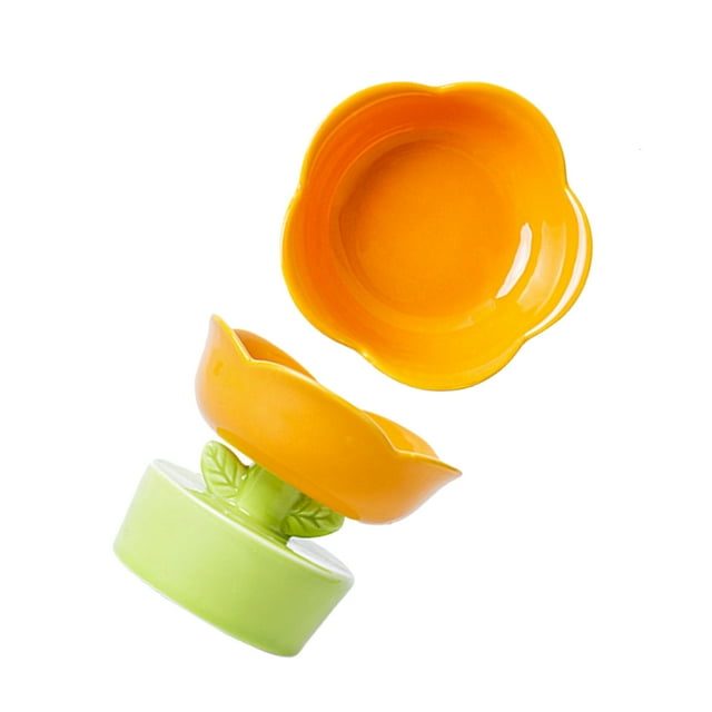 Cat Bowl, Ceramic Cat Food Bowl, Cute Flower Shape Pet Food Bowl Set, Large Capacity Neck Spine Protection Raised Pet Food Bowl, Stability Cat Food Bowl for Cats Dogs Pets