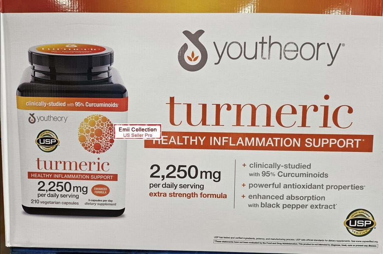 Youtheory Turmeric Healthy Inflammation Support Enhanced Formula 210 Vegetarian Capsules (2 Jars)