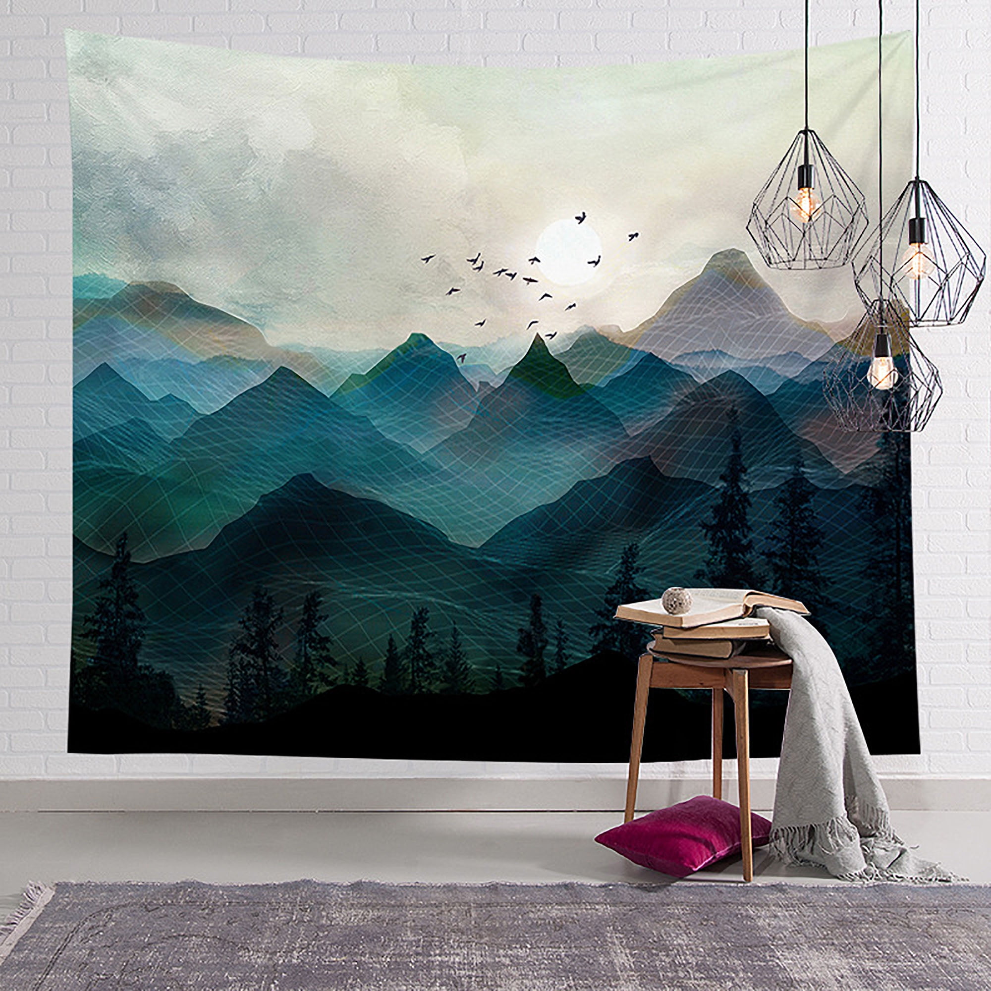 Mountain Forest and Fog Bohemia Tapestry Wall Hanging Home Decor Multi Sizes