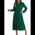 thumbnail image 1 of Vestido Camisero Informal de 3/4 para Mujer, con Botones, Cuello en V, Cuello Escalonado, Holgado y Verde Oscuro L, 1 of 9