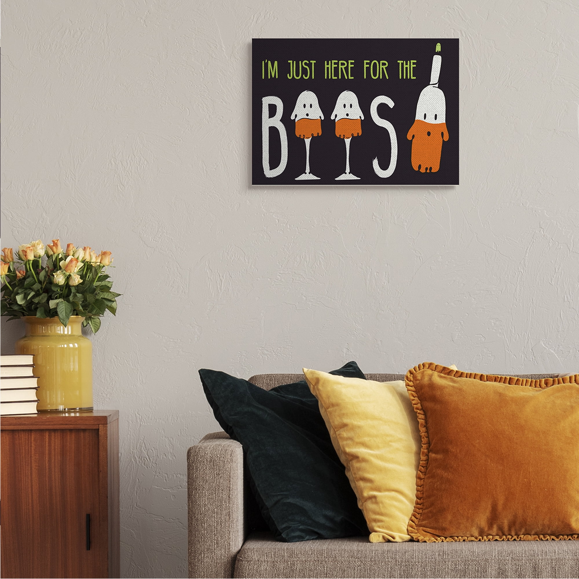 Stupell Industries Here for the Boos Phrase Halloween Ghost Pun Fairy Tales & Fantasy Painting Gallery Wrapped Canvas Art Print Wall Art, 16 x 20