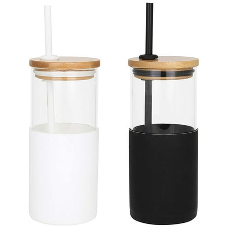 

Glass Tumbler with Bamboo Lid Straw (16Oz) 2-Piece (White & Black)