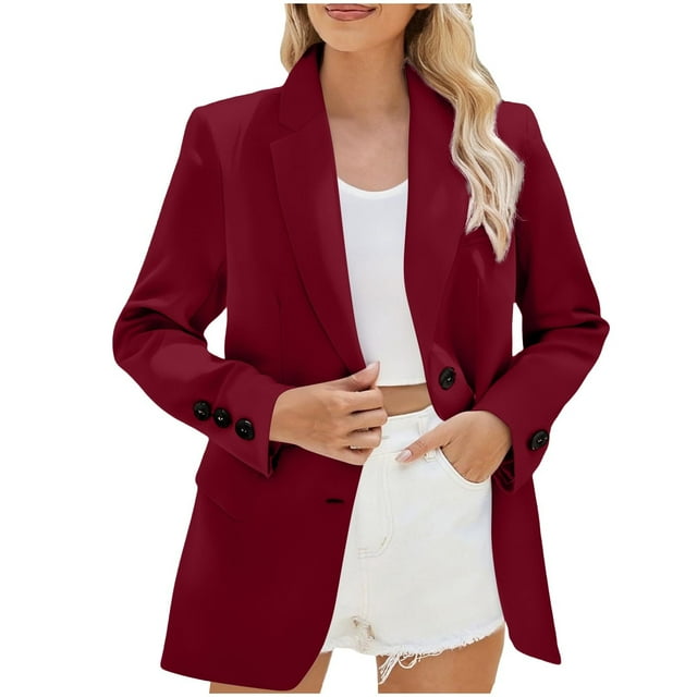 Wdfiry Womens Dressy Blazer for Work Casual Oversized Fall Long Sleeve Jackets Plus Size Lapel Button Business Coats with Pockets