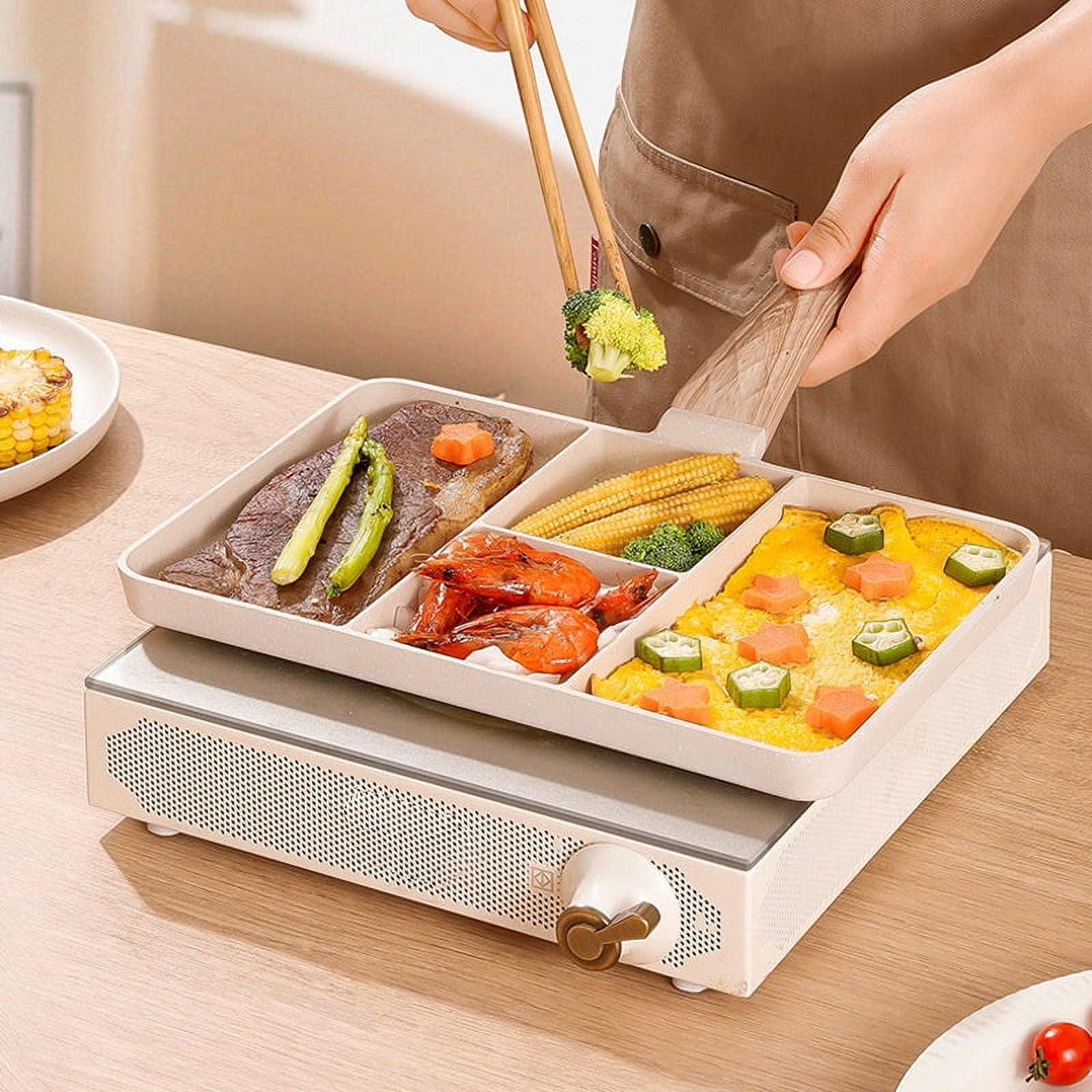 Nonstick Divided Grill Pan,4 Section Breakfast Pan with Divider, 4 in 1 Versatile Griddle Pan for Breakfast