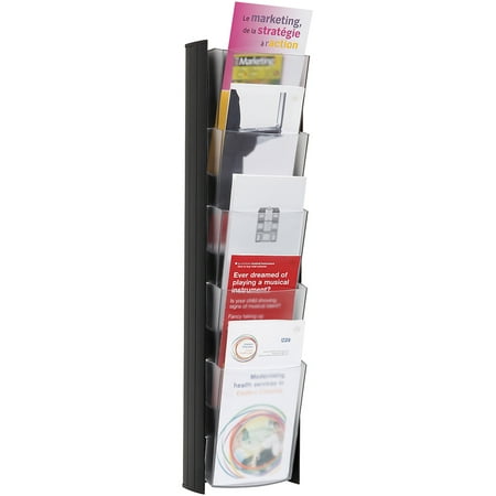 Wall Brochure Rack with 4 Pamphlet Sized Pockets, Black