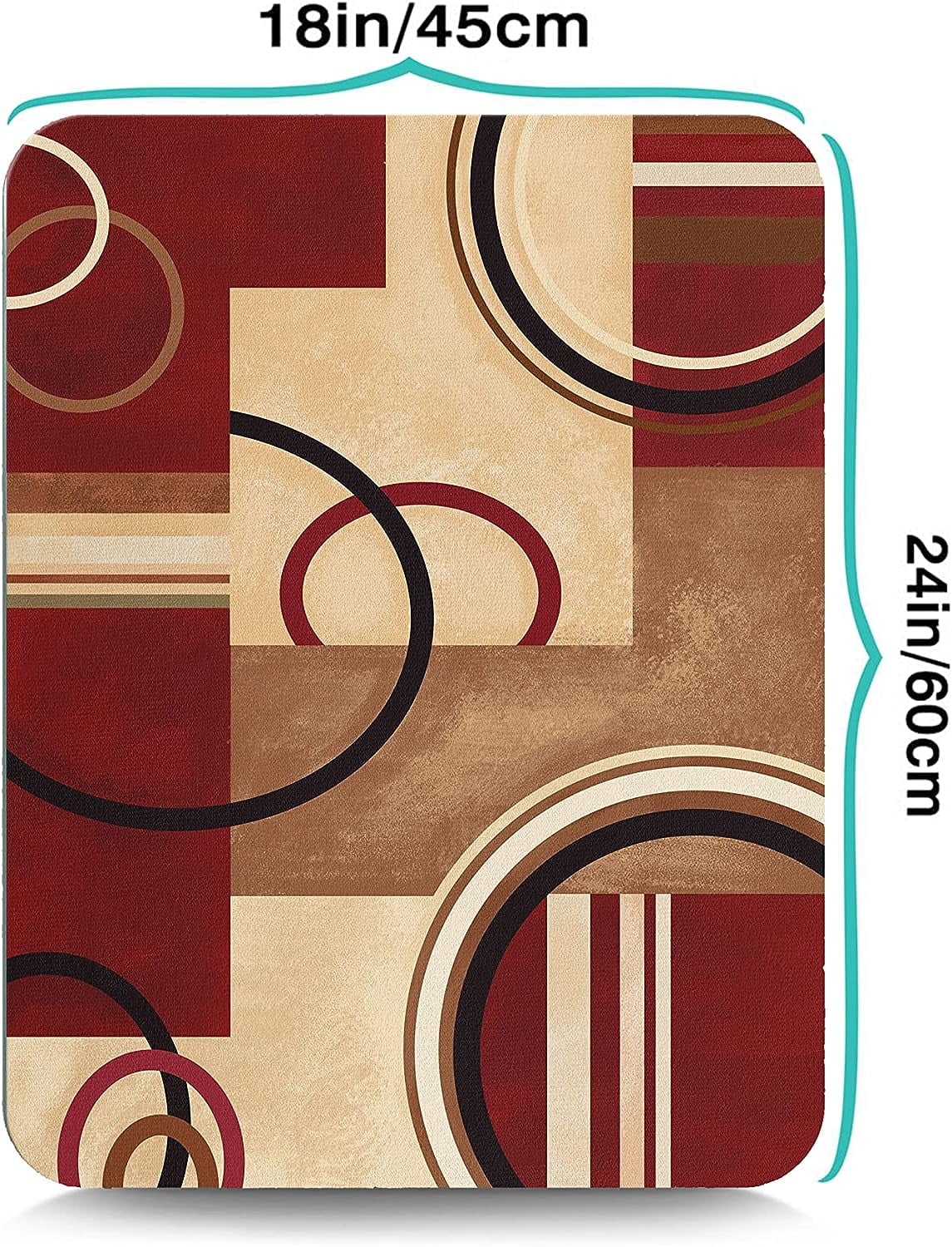 Washable Rubber Abstract Arcs and Shapes Red Dish Drying Mats for Kitchen Counter Home Large Coffee Bar Pad Accessories and Decor for Utensils Stemware 18''''x24''''