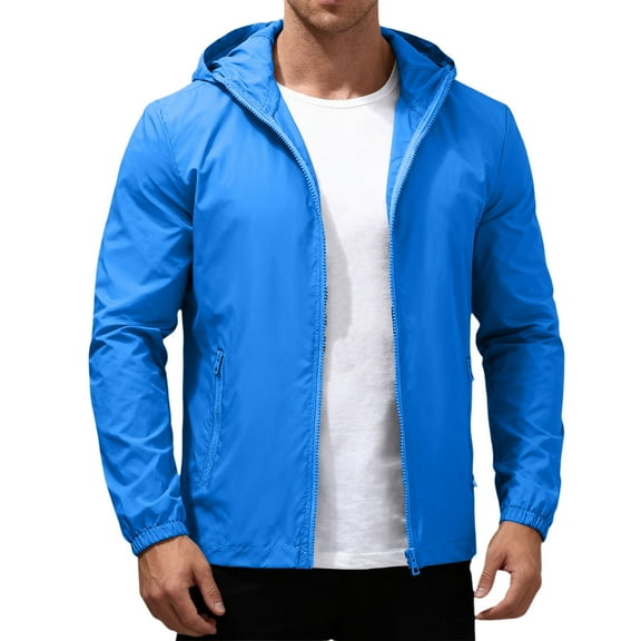 Dwelliawo Men's Jackets Windbreaker Outdoor Waterproof Lightweight Jacket Casual Running Cycling Jackets Softshell Winter Full Zip Coat with Pocket Clearance Royal Blue 5XL