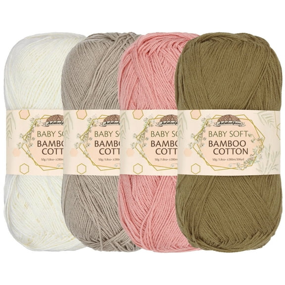JubileeYarn Baby Soft Bamboo Cotton Yarn - 50g/Skein - Shades of Neutral Tones - 4 Skeins