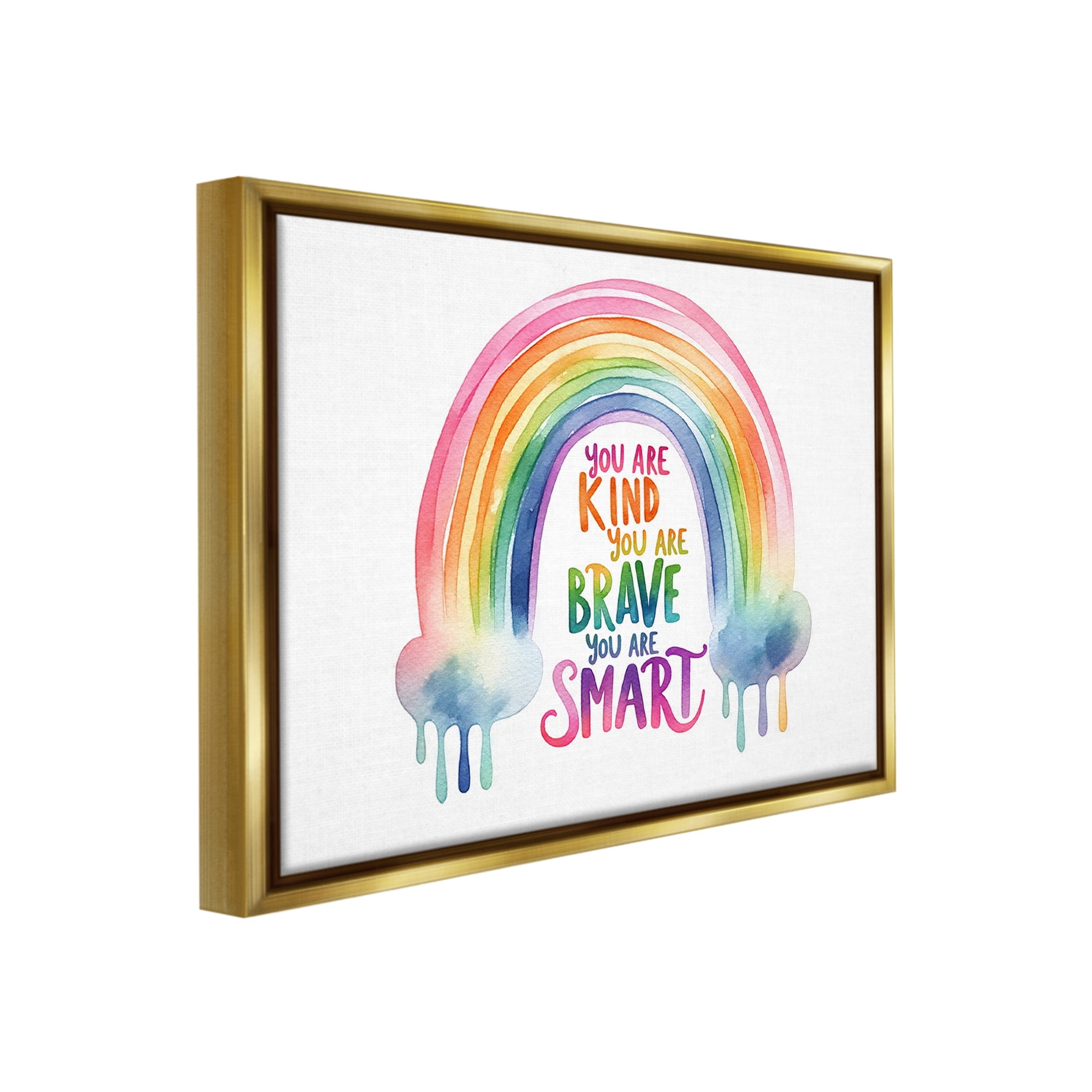 Stupell Industries Modern Inspirational Rainbow Inspirational Painting Gold Floater Framed Canvas Art Print Wall Art, 21 x 17