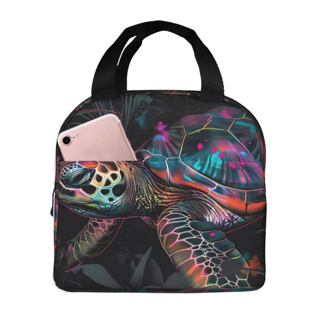 Vsdgher Colorful Plant Turtle A Print Lunch Bag, Lunch Box for Women Adult Men, Lunch Tote Insulated Cooler Lunch Container for Work/Office/Picnic/Travel