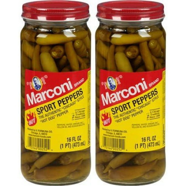Marconi Brand Hot Sport Peppers, 16 fl oz (Pack of 2