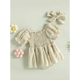 thumbnail image 3 of Coduop Baby Girl Puff Sleeve Bodysuit Rompers,Shirred Infant Sunsuit Playsuit,with Headband, 3 of 8