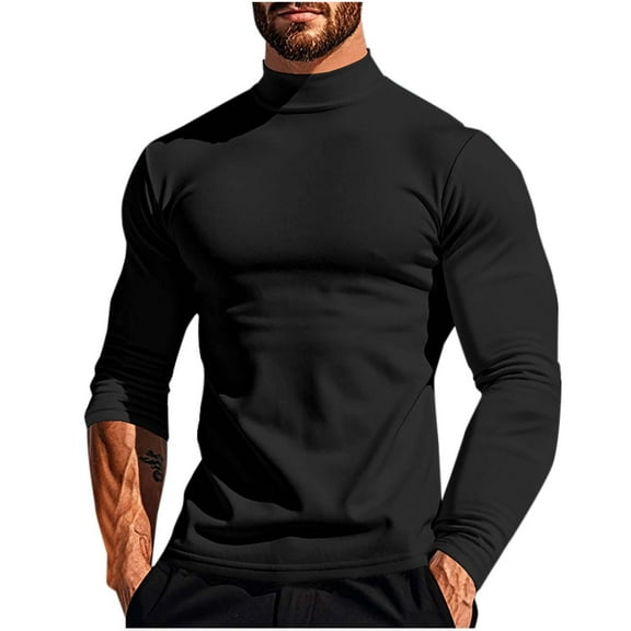 Men Fashion Leisure Solid Color Slim Half High Neck Long Turtleneck Blouse