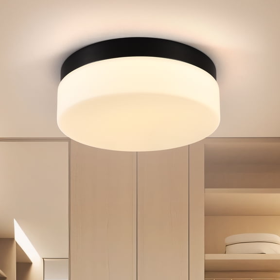 Jopath 12 Inch LED Flush Mount Ceiling Light, Modern Kitchen Recessed Ceiling Lamp Closet Round Surface for Bathroom Laundry Bedroom Hallway Black