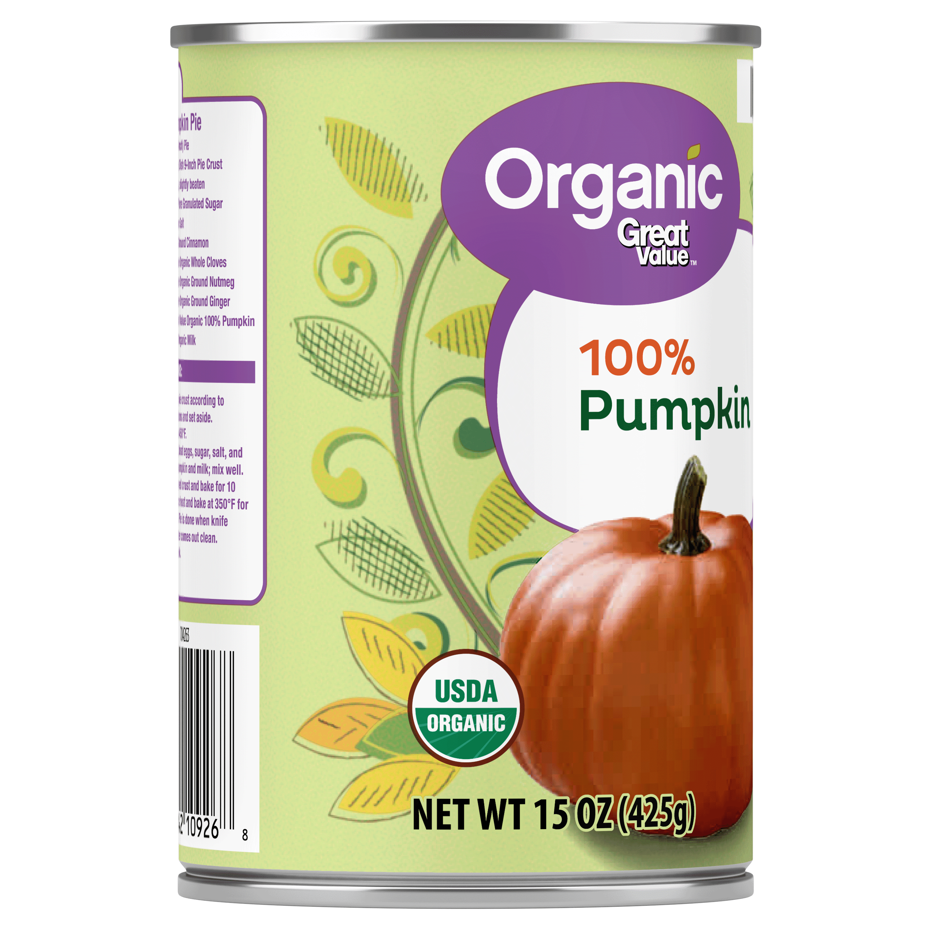 Great Value Organic 100 Pure Pumpkin 15 oz Walmart