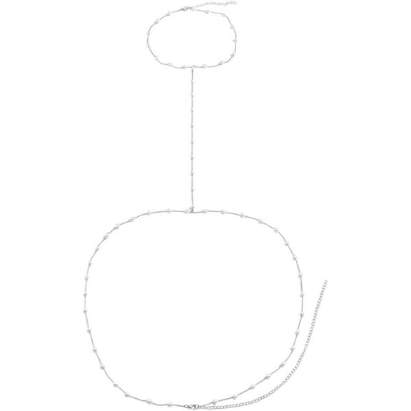 Silver White Pearl Body Chain Vintage Crossover Bikini Bra Chest Jewelry Sexy Summer Beach Pearls Bead Belly Harness Waist Chains for Women Rave Party Nightclub Swimsuit Dresses Accessories Colorful