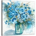 thumbnail image 1 of Country Style Canvas Wall Art Teal Blue Mason Bottle White Flower Rustic Wall Decor Art Hanging in The Bedroom Bathroom Living Room Dining Room Office Fireplace Kitchen Murals Decor, 1 of 6