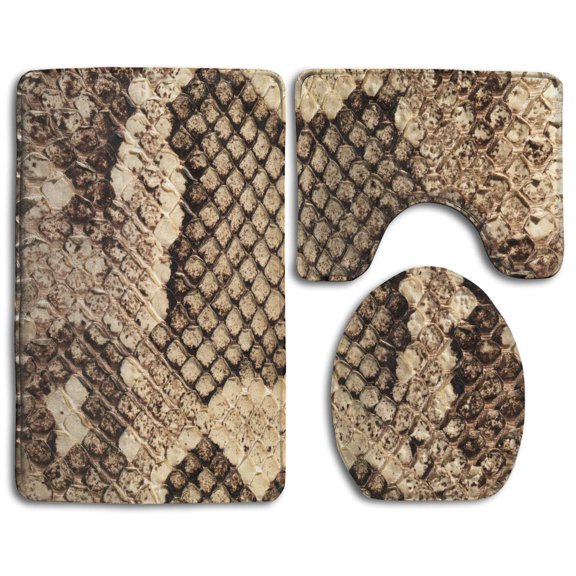 GOHAO Snake Skin 3 Piece Bathroom Rugs Set Bath Rug Contour Mat and Toilet Lid Cover