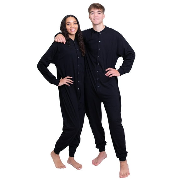 Black Cotton Onesie Footless Union Suit Pajama for Men and Women