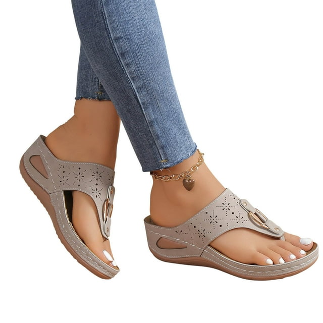 Cameland Hollow Metal Circle Thick-soled Wedge Heel Flip-flops Women