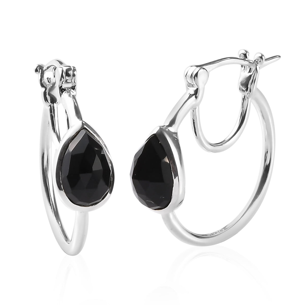 Shop LC 925 Sterling Silver Pear Black Onyx Hoops Hoop Earrings for