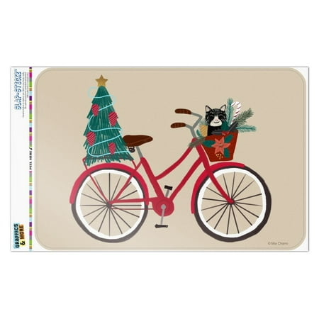 Business Cat Christmas Bonus Christmas Bicycle Bike and Cat in Basket Home Business Office Sign ()