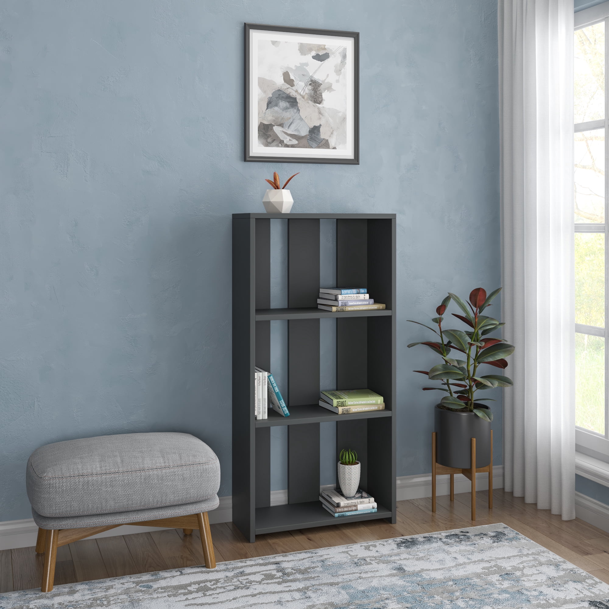Ada Home Decor Parnell 3 Tier Open Shelf Modern Bookcase, Anthracite