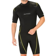 Rapido Boutique Collection Men's Equator Superior Flex Stretch Neoprene Wetsuit Shorty Scuba Snorkeling Surf Suit - BKYL - LG