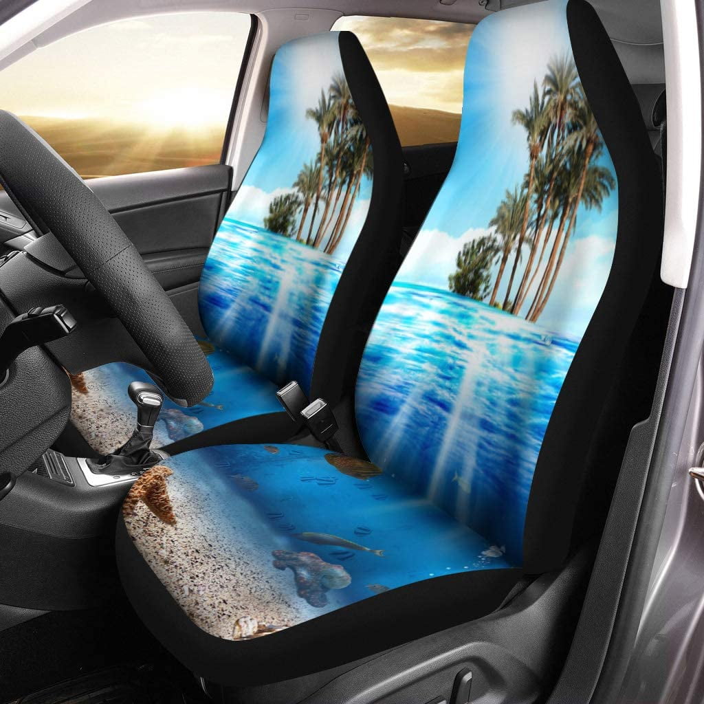 RYLABLUE Set of 2 Car Seat Covers Blue Life Underwater Scene Fishes and Seashell Colorful Sea Universal Auto Front Seats Protector Fits for Car SUV Sedan Truck Walmart