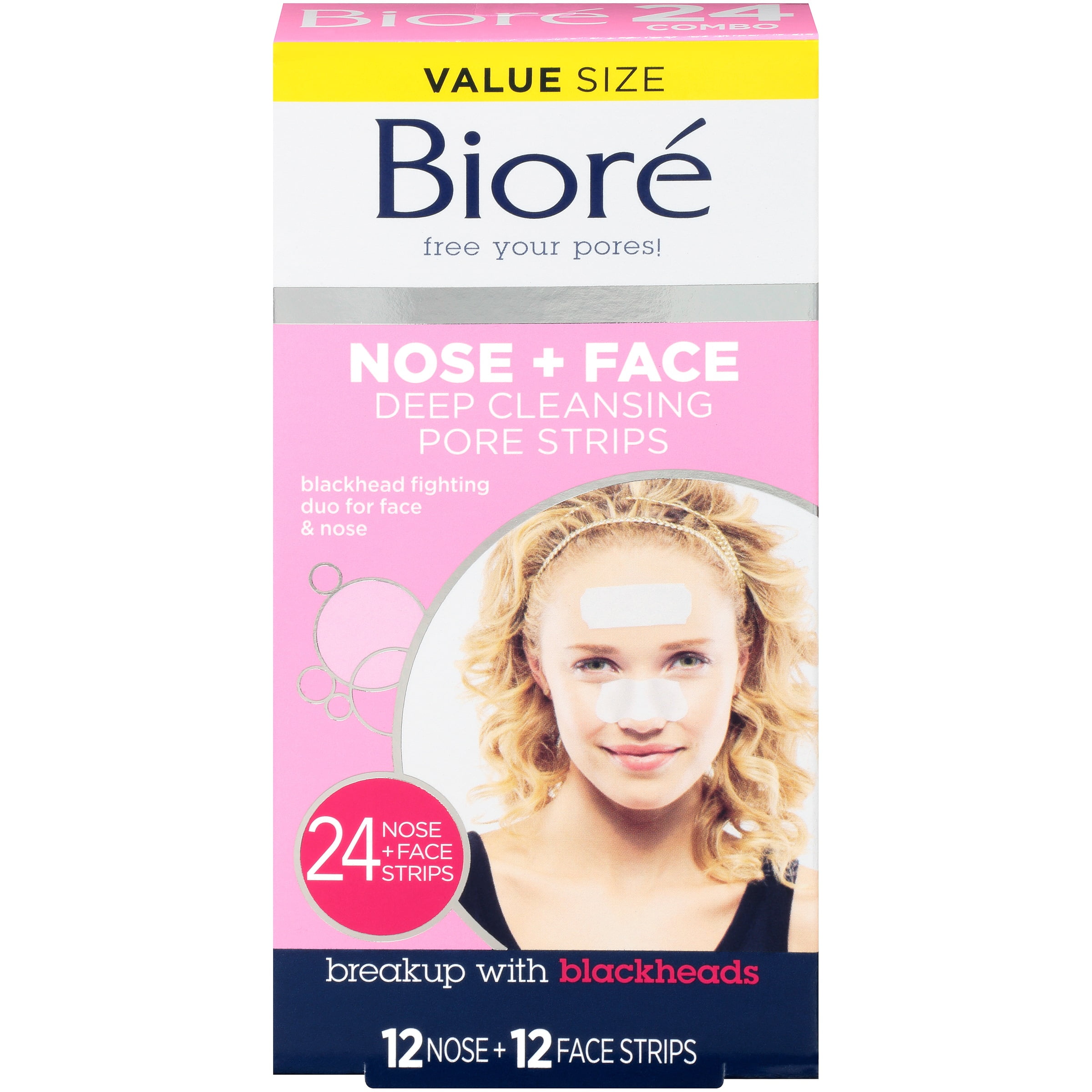 Bioré Nose+Face, Deep Cleansing Pore Strips, 12 Nose + 12 Face Strips