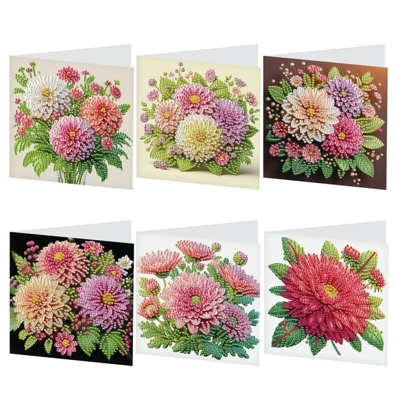 6pcs Diamond Art Painting Kit Greeting Card, Peony Flower 5D DIY Special Shape Diamond Greeting Card Creative Gifts, Christmas Thanksgiving Greeting Card Congratulation