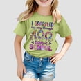 thumbnail image 2 of LUOGENLI T-Shirt pour Filles Enfants Mode Décontractée Imprimé Col Rond Ample Manches Courtes T-Shirt Haut Maxi Tops et Fente Vert 5-6 Ans, 2 of 4